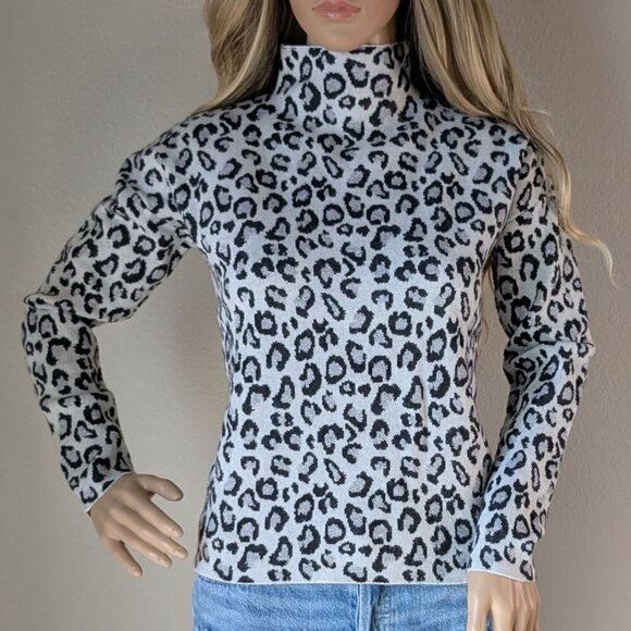 Cynthia Rowley Mock Neck Sweater Womens Small Leopard/Cheetah Cropped Metallic - Picture 1 of 16